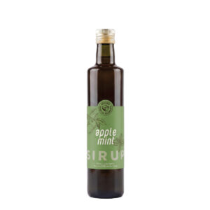 Flasche Trummerfrucht Apfel-Pfefferminz-Sirup 500 ml mit grünem Etikett und Logo